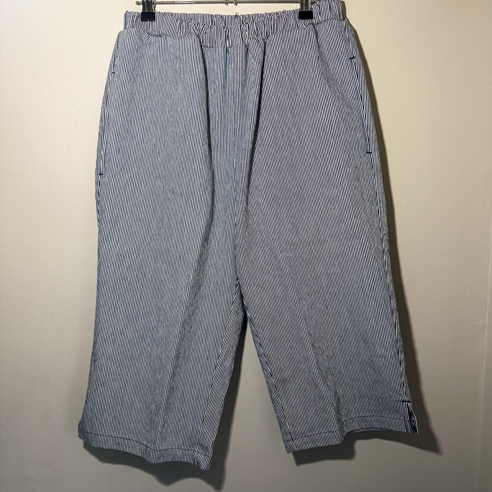Vintage Bon Worth Teal Blue Knit Elastic Waist Tapered Leg Pants Capri Medium